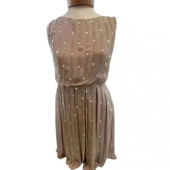 Taupe chiffon crystal encrusted formal dress. Size 6 from London. - Picture 1 of 11